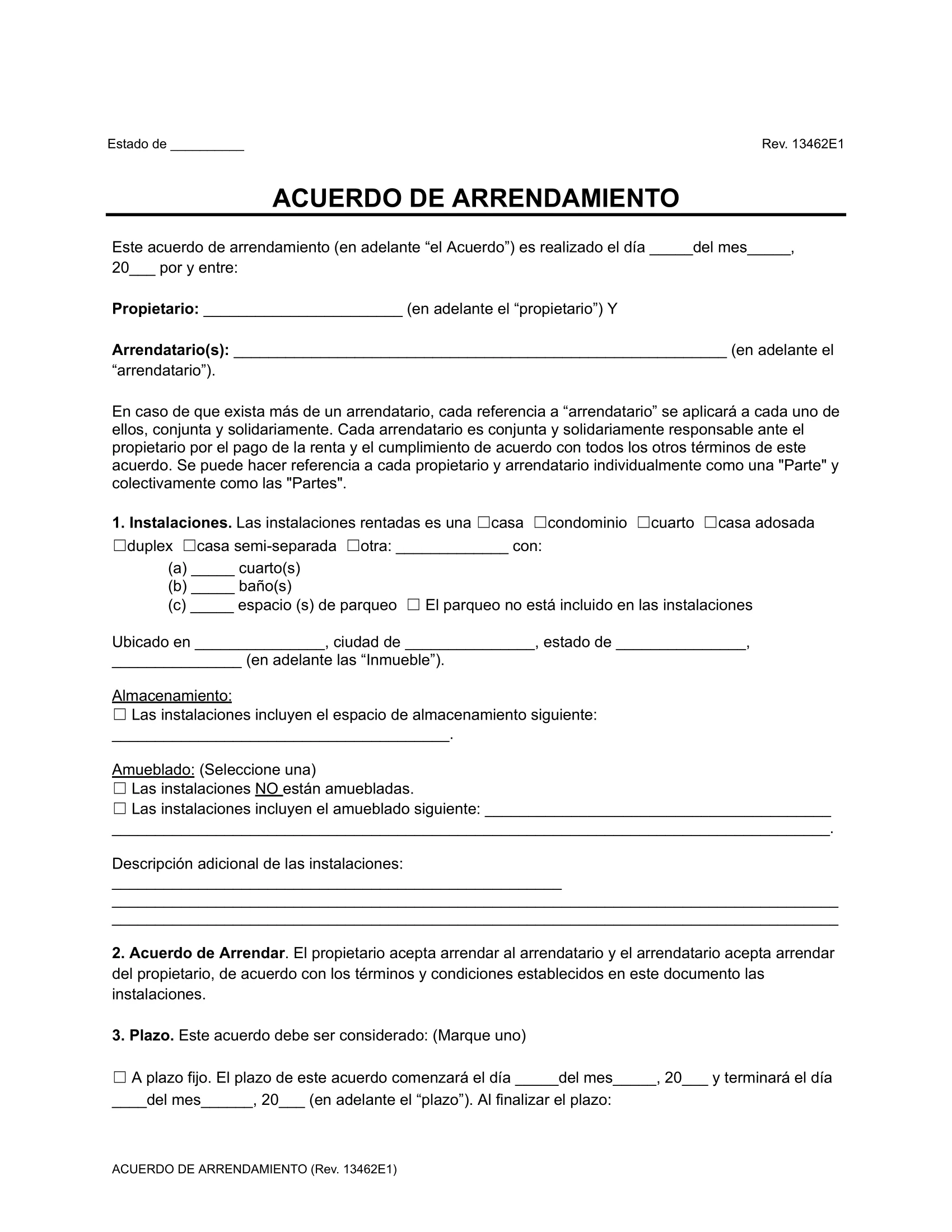 plantilla de Contrato de Arrendamiento