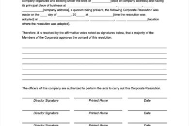 Corporate Resolution template