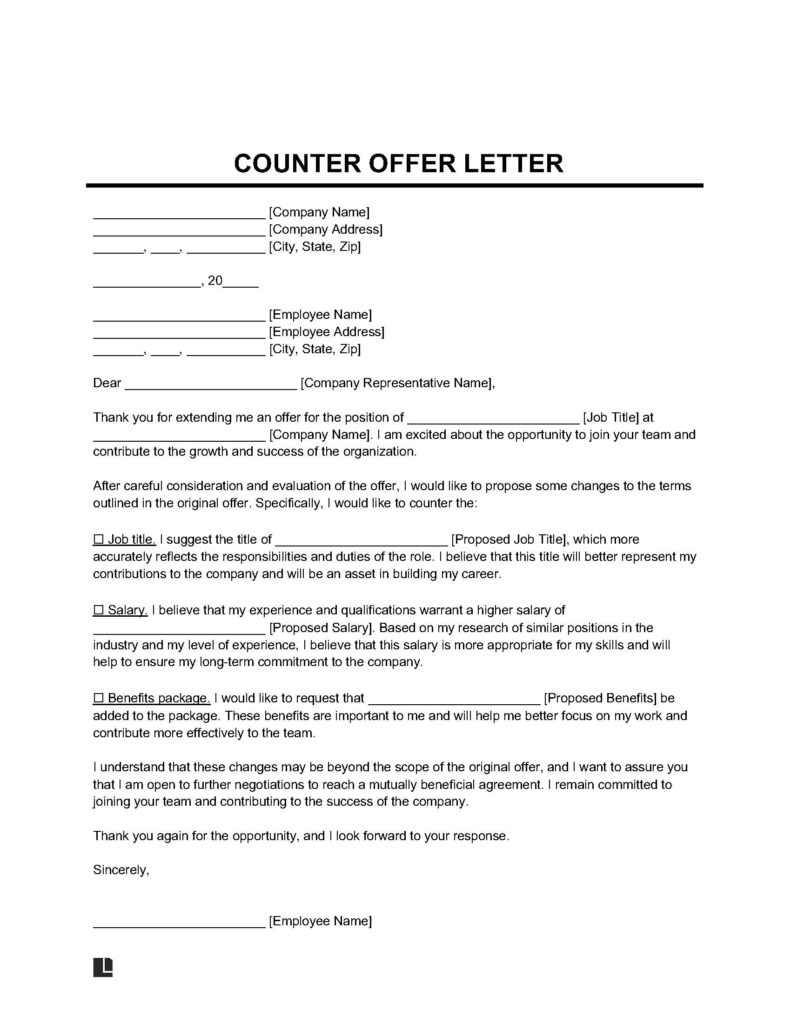 Counter Offer Letter Template