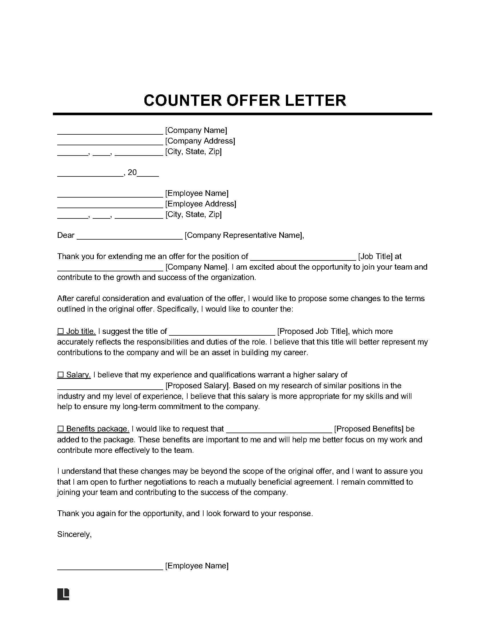 Counter Offer Letter Template