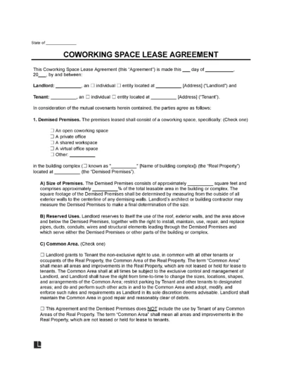 Coworking Space Lease Agreement Template