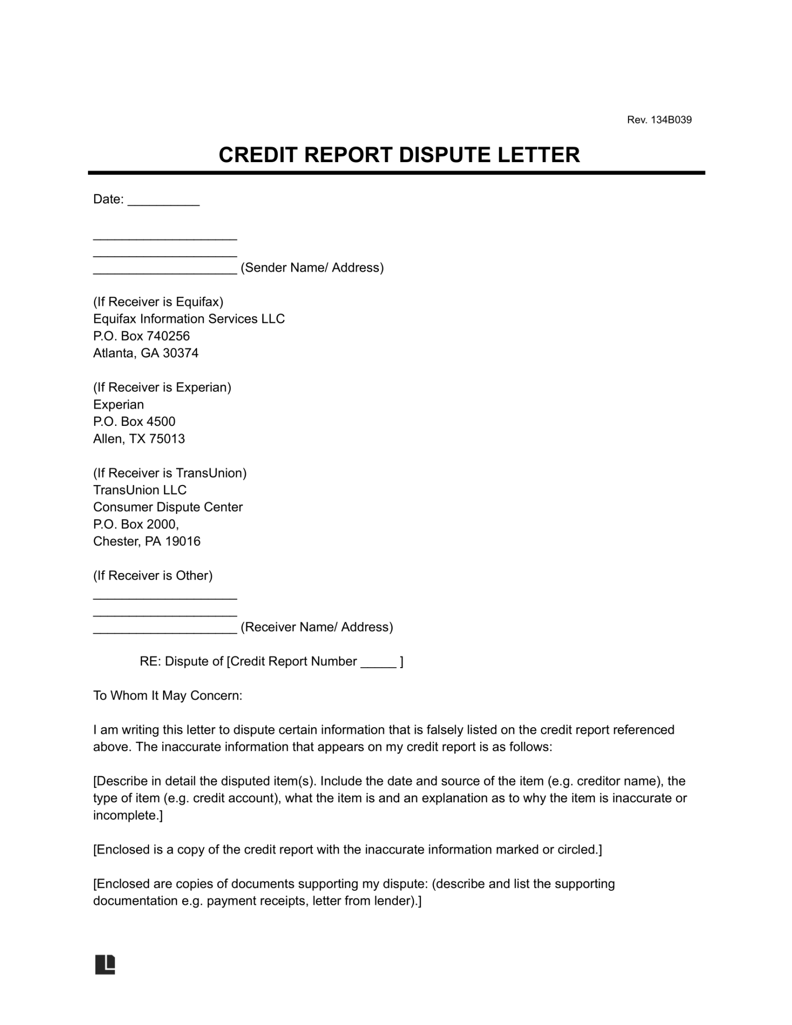 Free Credit Report Dispute Letter Template | PDF & Word