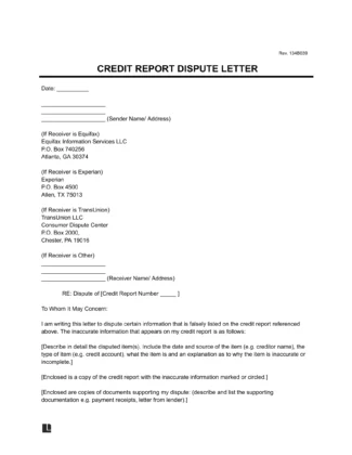 Credit Report Dispute Letter Template