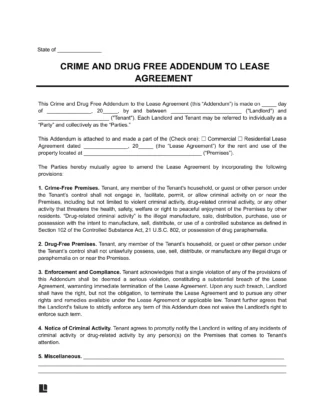 Crime and Drug Free Lease Addendum Template