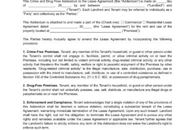 Crime and Drug Free Lease Addendum Template