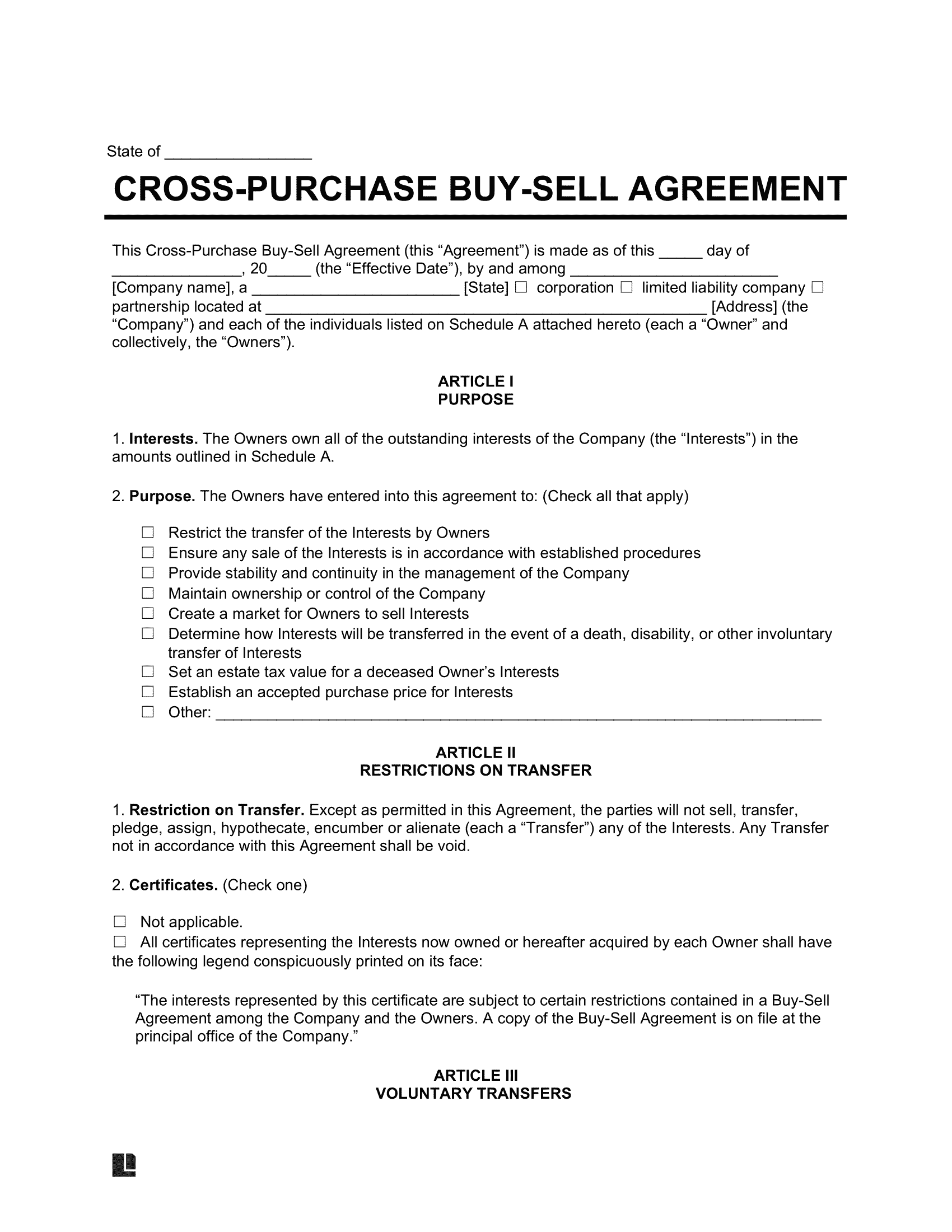 Cross-Purchase Buy-Sell Agreement Screenshot