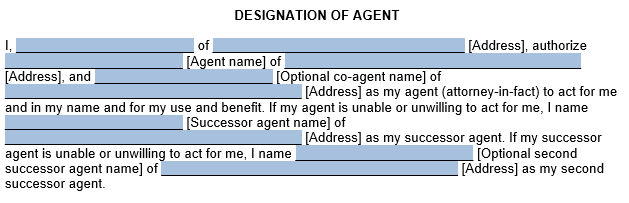 An example of the Designation of Agent section in our DPOA template. 