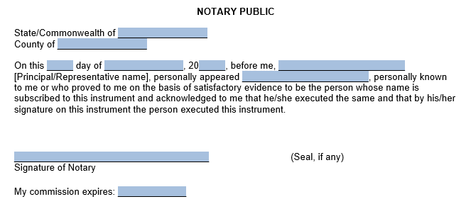 An example of the Notary Public section in our template. 