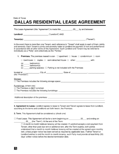 Dallas Residential Lease Agreement Template
