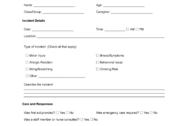 Daycare Incident Report template