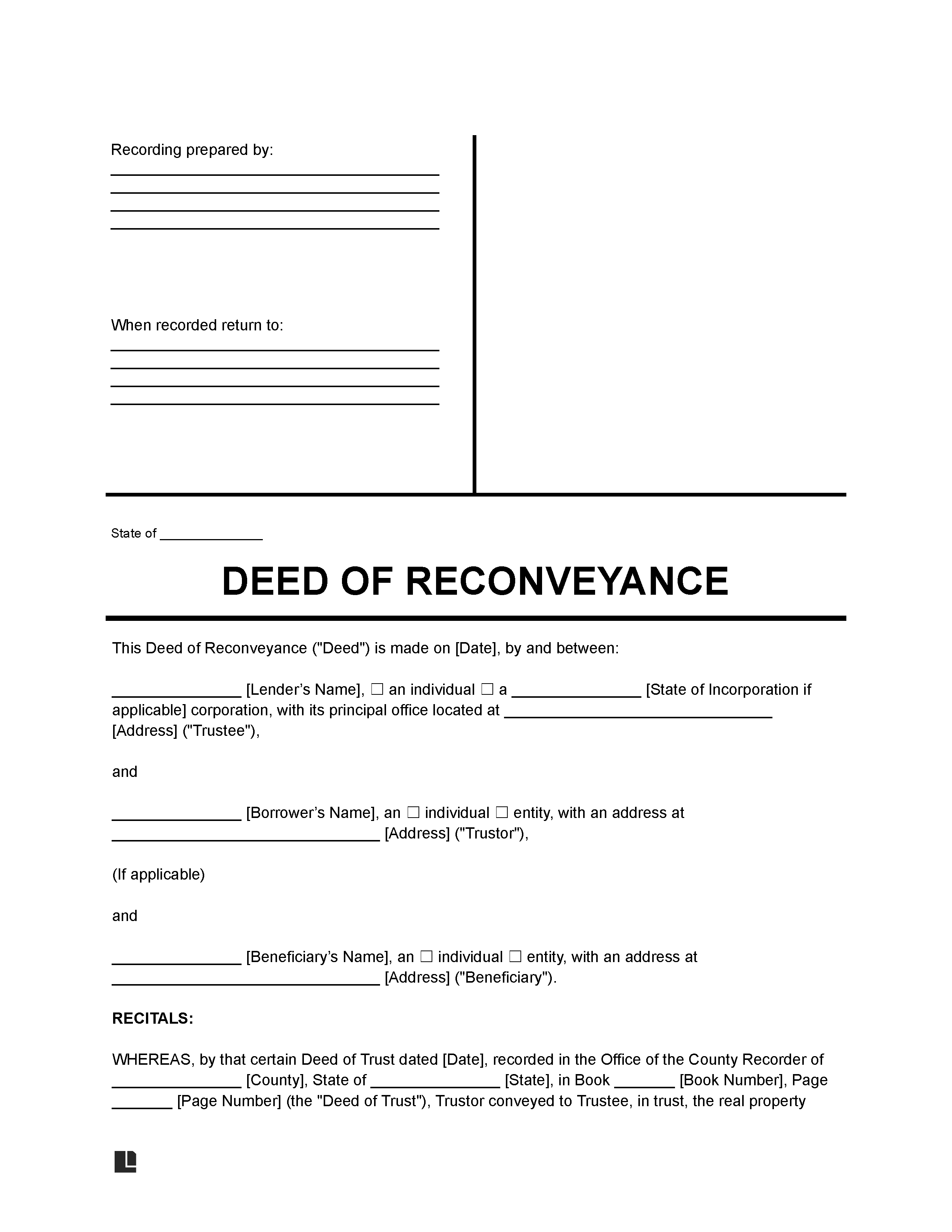 Deed of Reconveyance Form