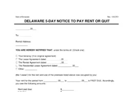 Delaware 5-Day Notice to Quit for Non-Payment of Rent