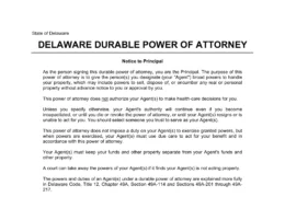 Delaware Durable Statutory Power of Attorney Form