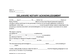 Delaware Notary Acknowledgment Form