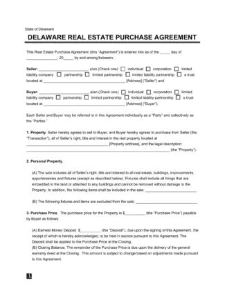 Delaware Residential Purchase Agreement Template