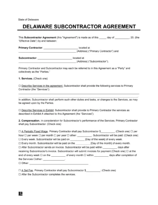 Delaware Subcontractor Agreement Sample