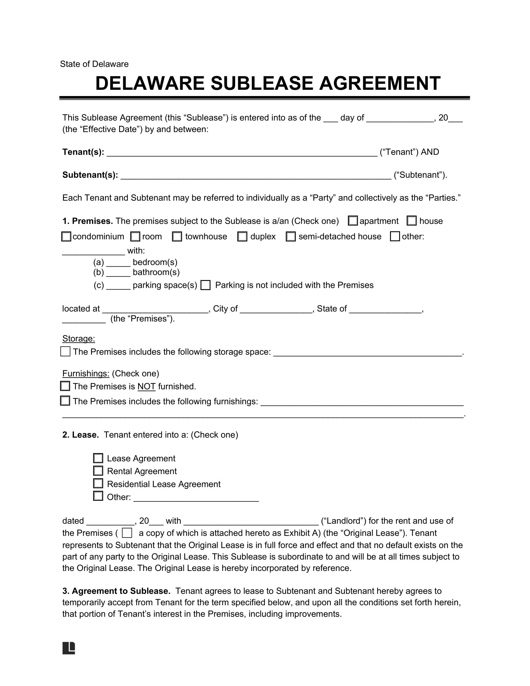 Delaware Sublease Agreement Template
