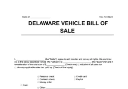 Delaware vehicle bill of sale