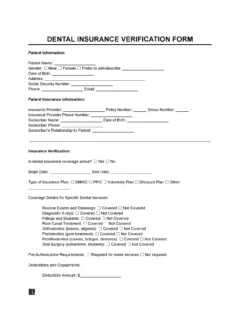 Dental Insurance Verification Form