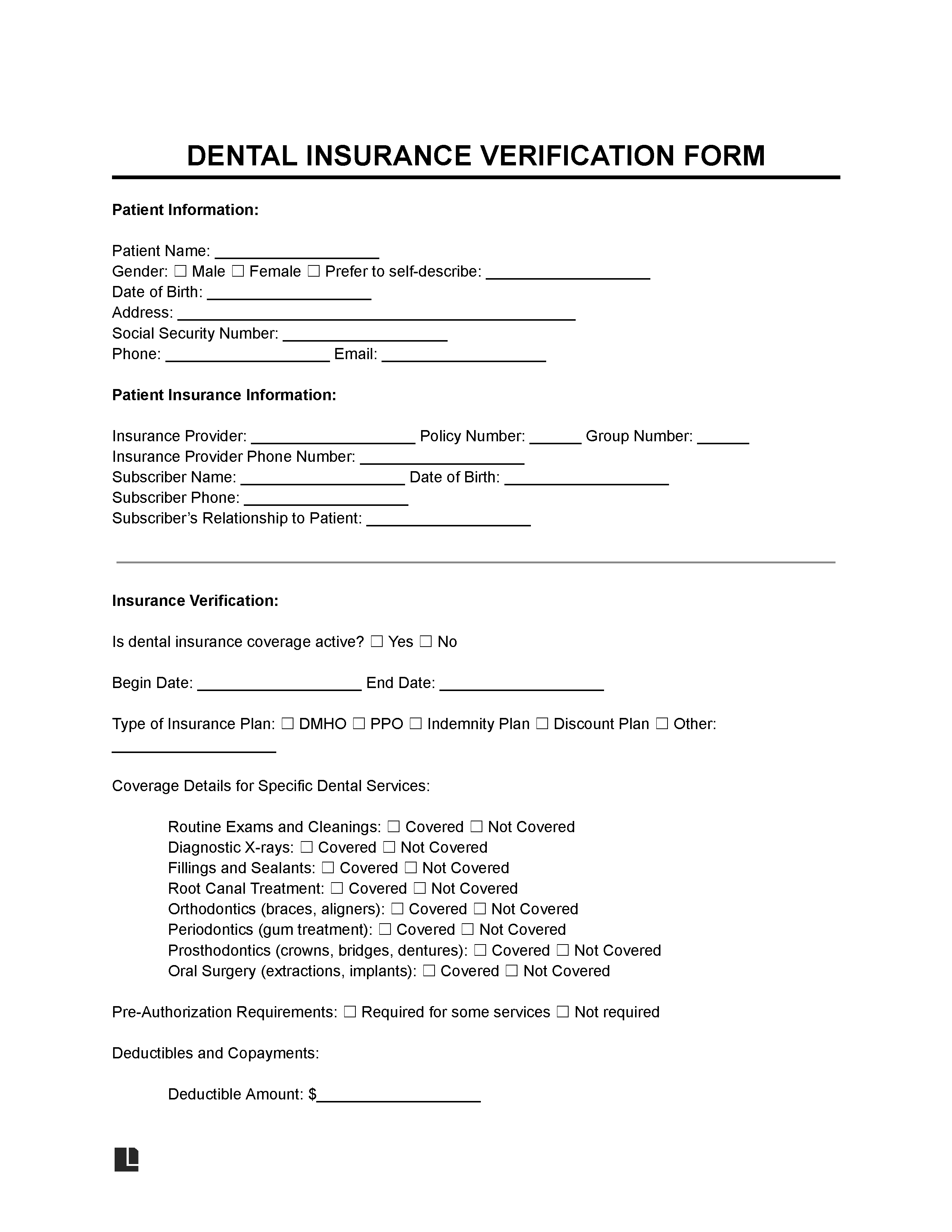 dental insurance verification template