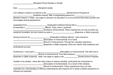 Dental School Letter of Intent Template