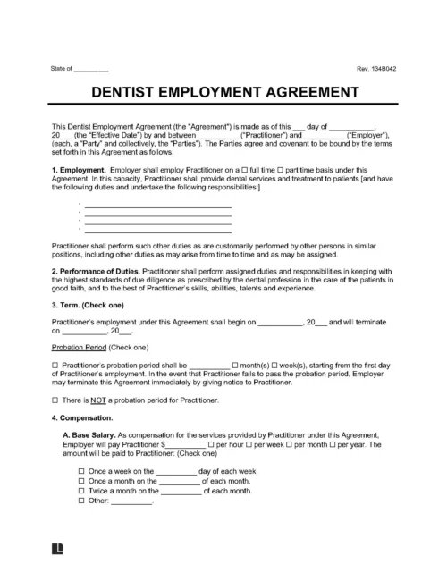 Dentist Employment Contract Sample