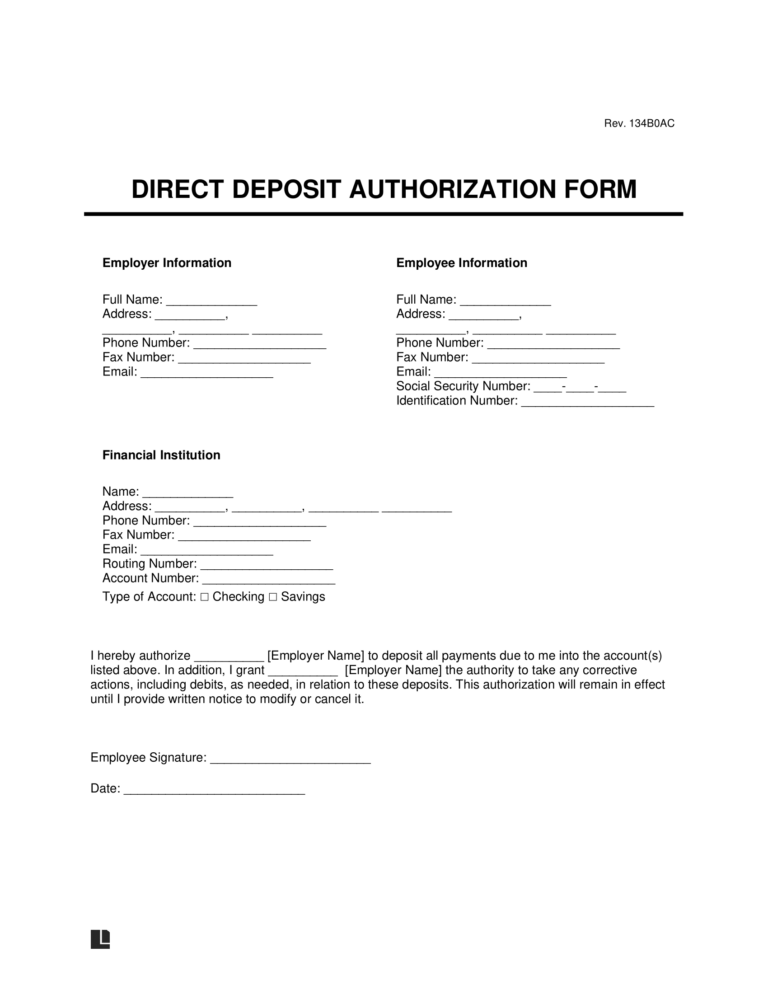 Free Direct Deposit Authorization Form Pdf And Word 8954