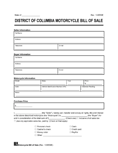 washington, dc motorcycle bill of sale