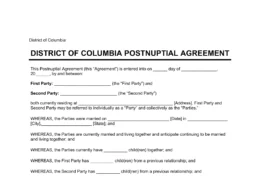District of Columbia Postnuptial Agreement Template