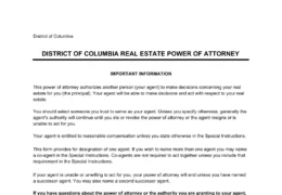 District of Columbia Real Estate Power of Attorney Form