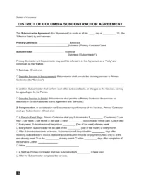 District of Columbia Subcontractor Agreement Sample