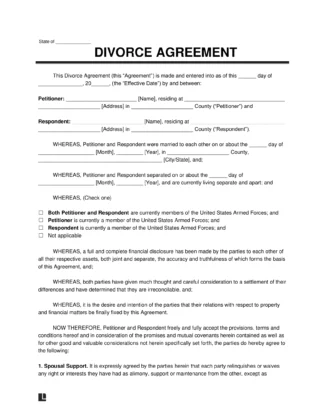 Divorce Agreement Template