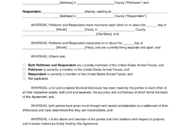 Divorce Agreement Template