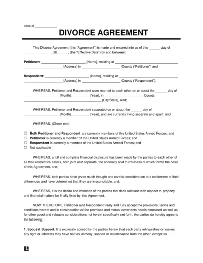 Divorce Agreement Template