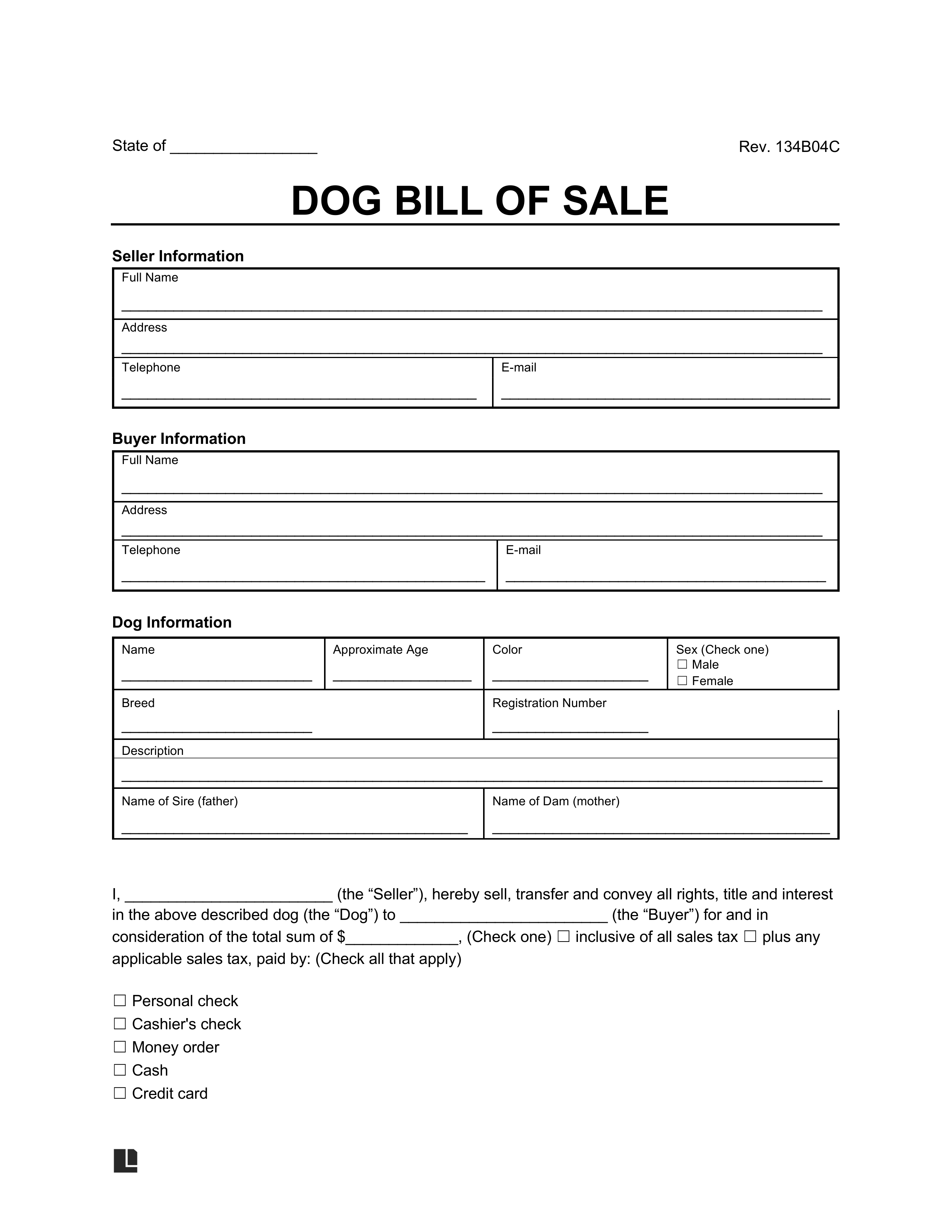 Dog Bill of Sale Screenshot