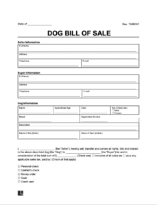 Free Dog/Puppy Bill of Sale Template | PDF & Word