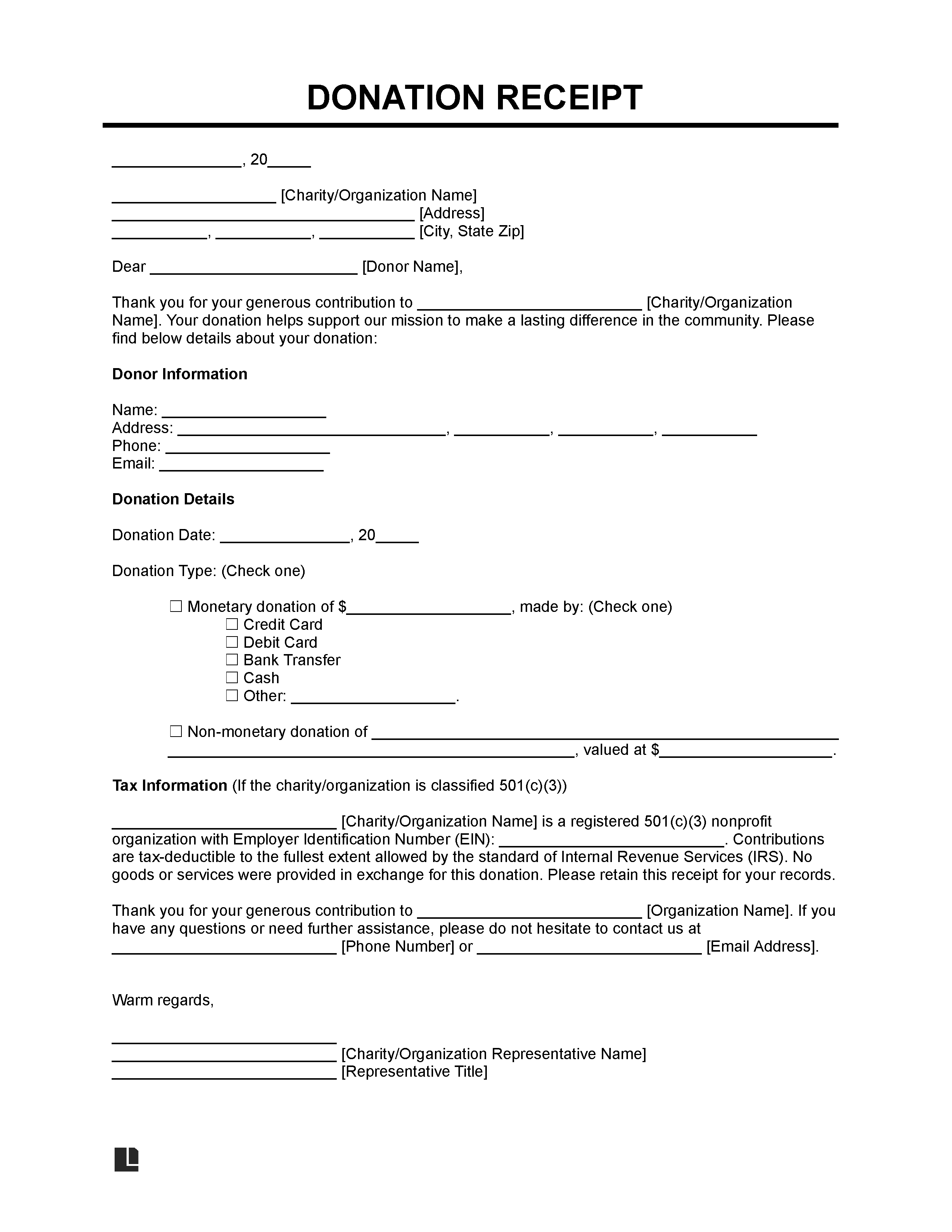 Free Donation Receipt Template PDF Word