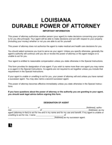 Free Louisiana Durable Power of Attorney Form | PDF & Word