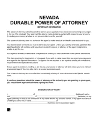Nevada Durable Power of Attorney screenshot