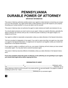 Free Pennsylvania (PA) Durable Power of Attorney Form | PDF & Word