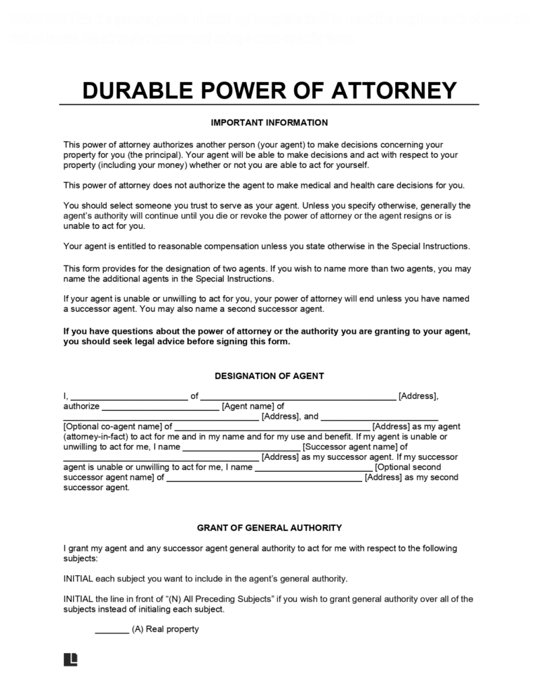 Free Power of Attorney (POA) Forms | PDF & Word