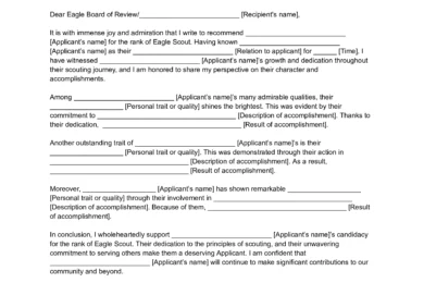 Eagle Scout Letter of Recommendation
