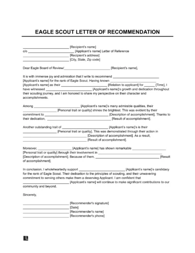 Eagle Scout Letter of Recommendation
