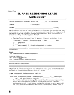 El Paso Residential Lease Agreement Template