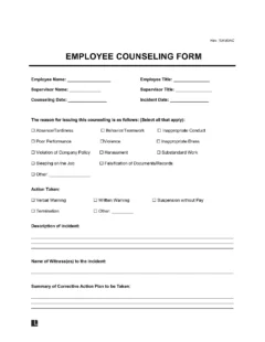 Employee Counseling Form Sample