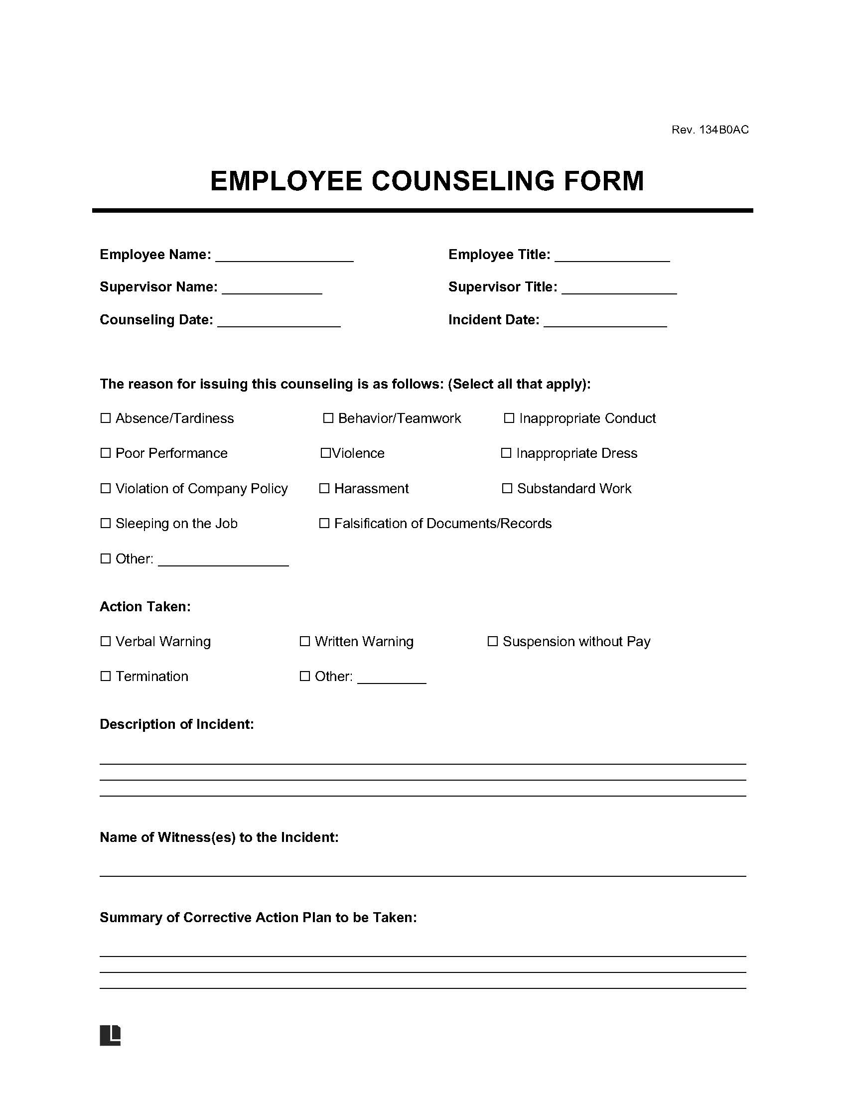 Employee Counseling Form Sample