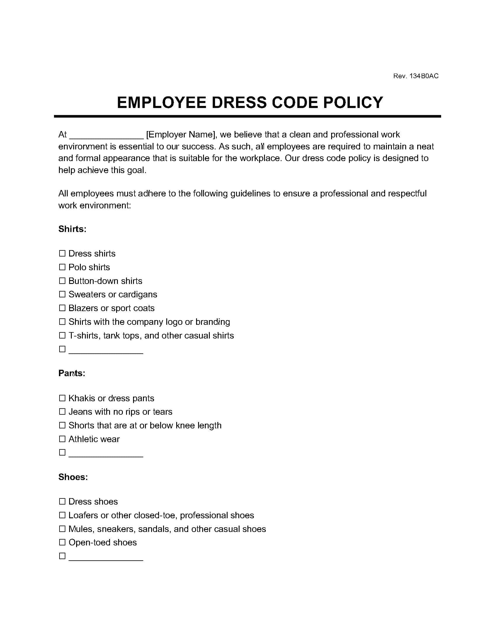 Employee Dress Code Policy screenshot