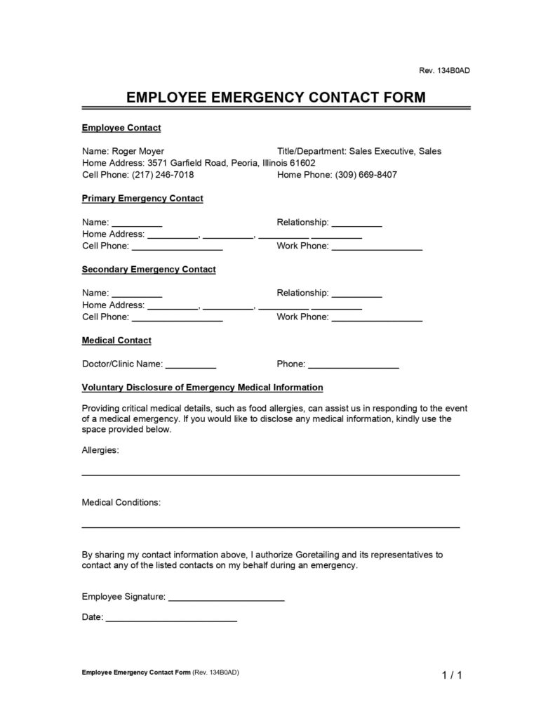 Free Employee Emergency Contact Form | PDF & Word