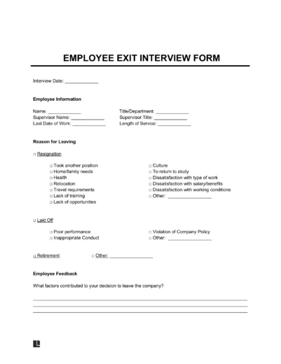 Sample of an Employee Exit Interview Form Template for when an employee quits or leaves