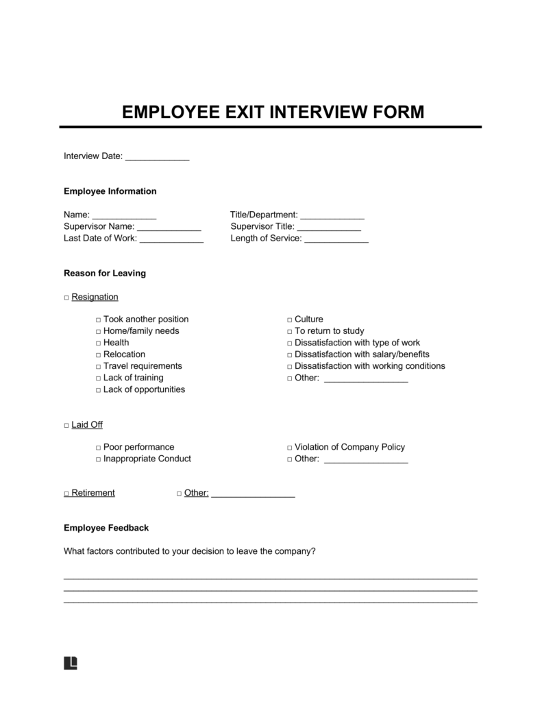 Employee Exit Interview for Google Docs/microsoft Word. -  Canada